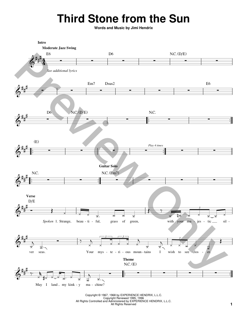 Third Stone from the Sun Guitar/Fretted Sheet Music | J.W. Pepper