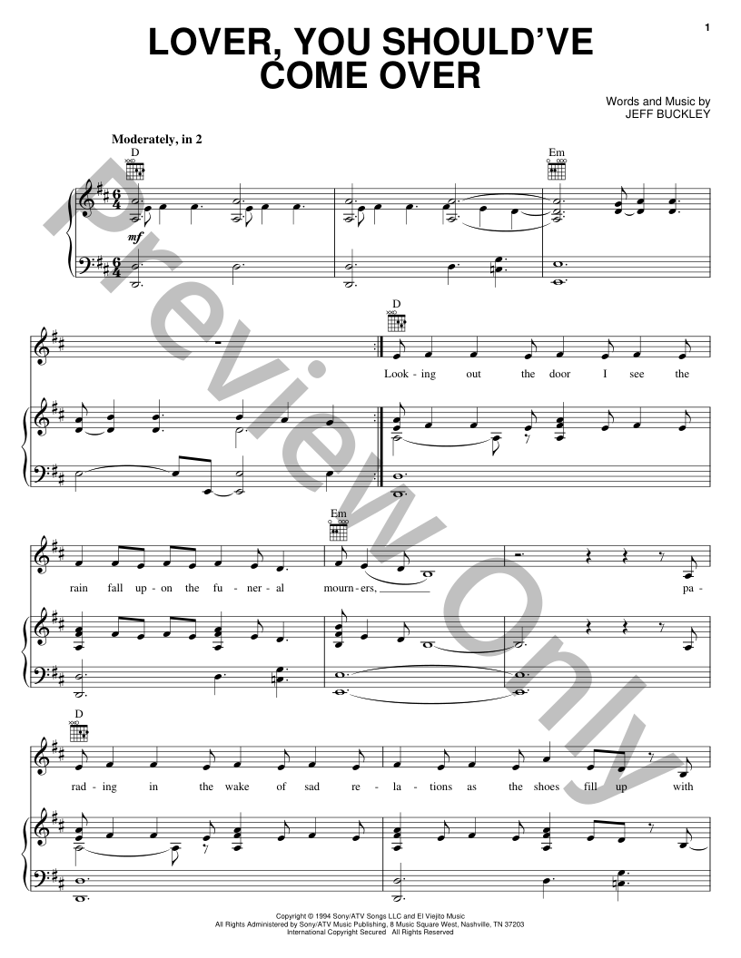 Lover, You Should've Come Over P/V/G Sheet Music | J.W. Pepper