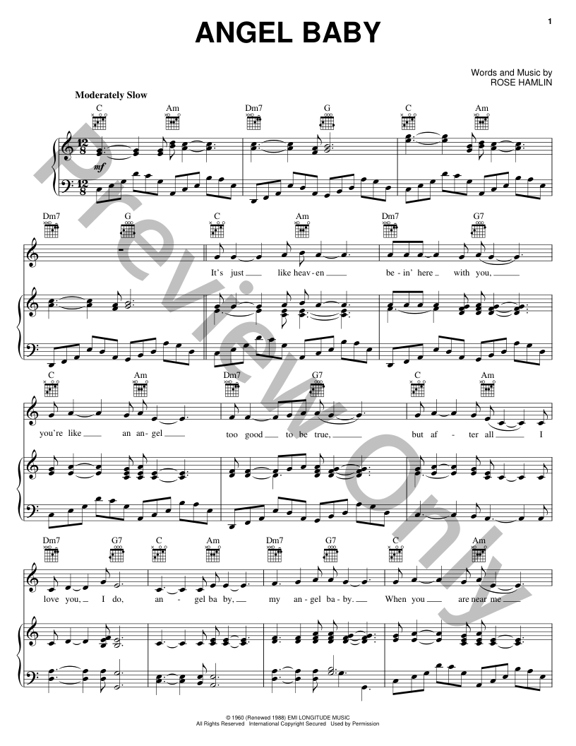 Angel Baby P/V/G Sheet Music | J.W. Pepper