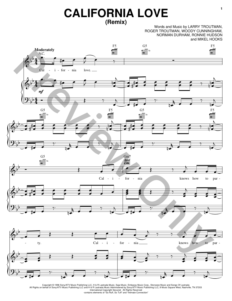 California Love P/V/G Sheet Music | J.W. Pepper
