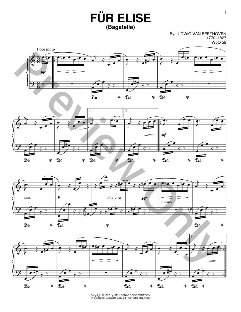 Fur Elise Piano Sheet Music | J.W. Pepper