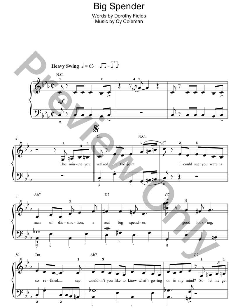 Big Spender Easy Piano Sheet Music | J.W. Pepper