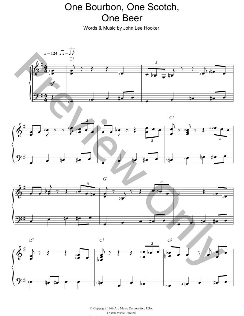 One Bourbon One Scotch One Beer Easy Piano Sheet Music | J.W. Pepper