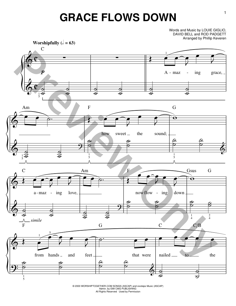 Grace Flows down Easy Piano Sheet Music | J.W. Pepper