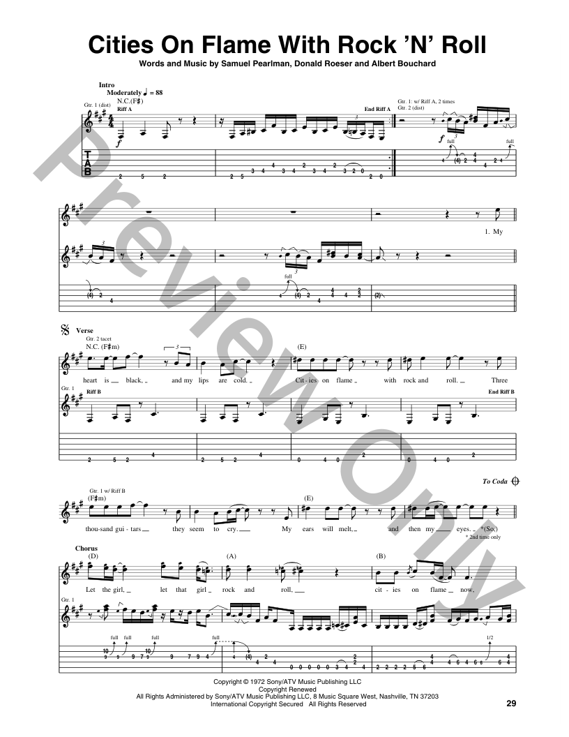 Cities on Flame with Rock and Roll Guitar/Fretted Sheet Music