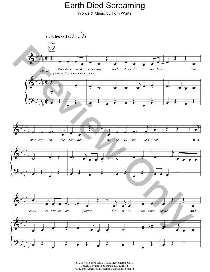 Earth Died Screaming P/V/G Sheet Music | J.W. Pepper