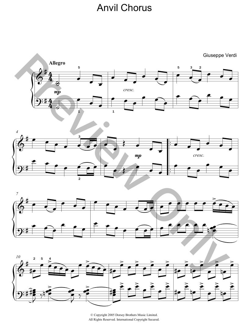 Anvil Chorus Easy Piano Sheet Music | J.W. Pepper