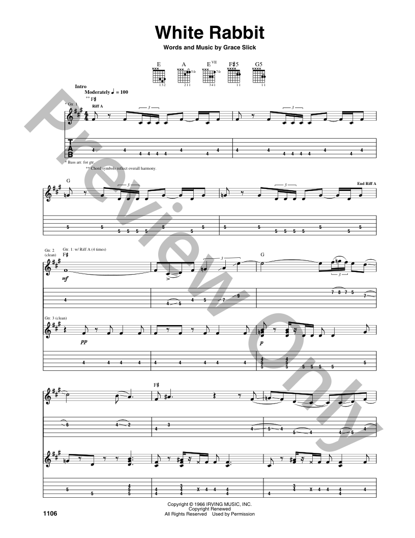 White Rabbit Guitar/Fretted Sheet Music | J.W. Pepper