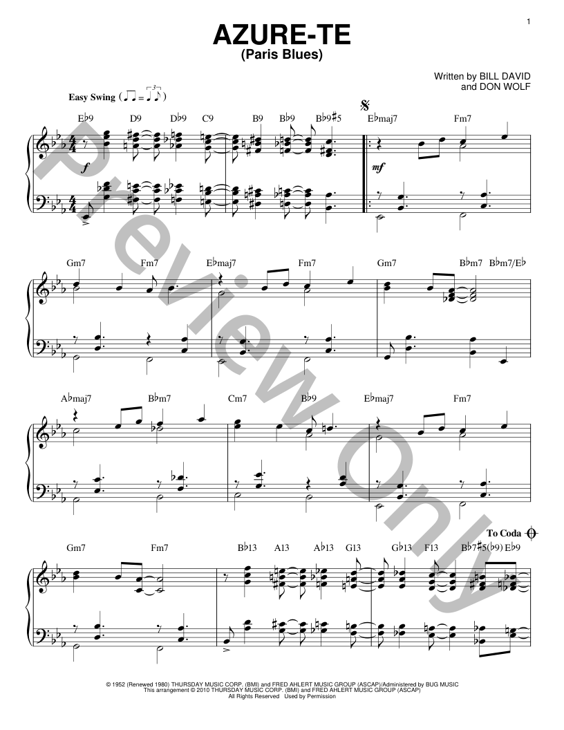 Azure Te Piano Sheet Music | J.W. Pepper