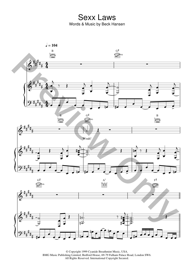 Sexx Laws P/V/G Sheet Music | J.W. Pepper