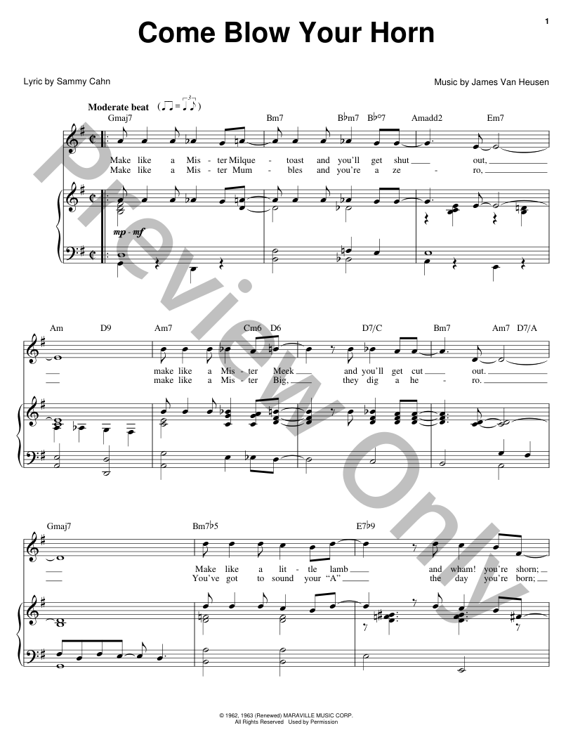 Come Blow Your Horn P/V/G Sheet Music | J.W. Pepper