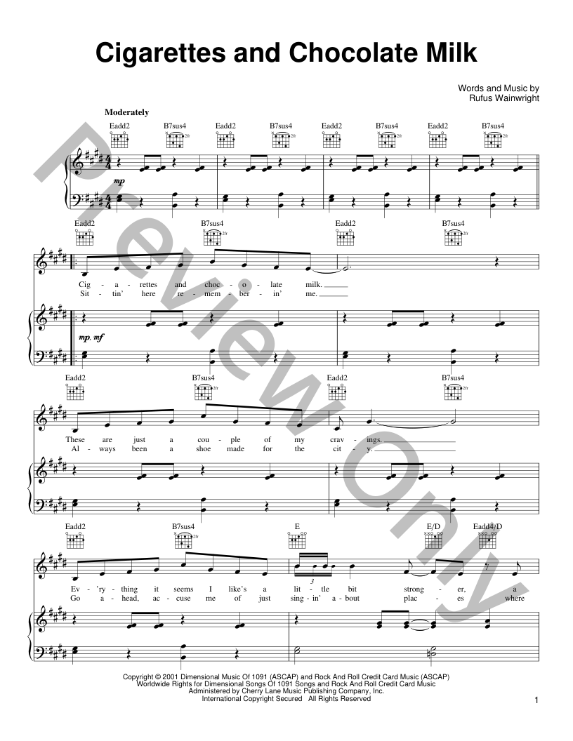 cigarettes and chocolate play script Cigarettes and Chocolate Milk P/V/G Sheet Music