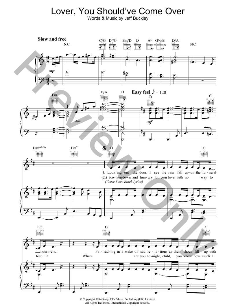 Lover, You Should've Come over P/V/G Sheet Music | J.W. Pepper