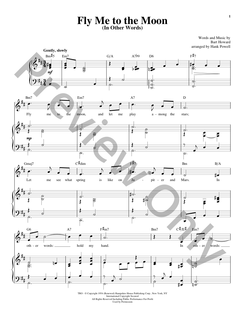 E. T. Fly Me To The Moon black 5サイズ Fly Me to the Moon P/V/G Sheet Music | J.W. Pepper