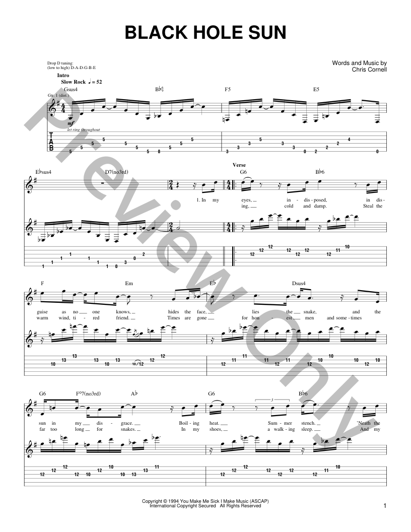 Black Hole Sun Guitar/Fretted Sheet Music | J.W. Pepper
