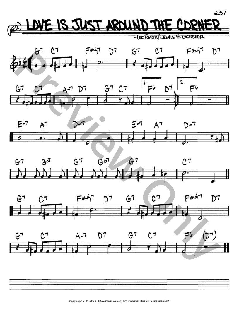 Love Is Just Around the Corner P/V/G Sheet Music | J.W. Pepper