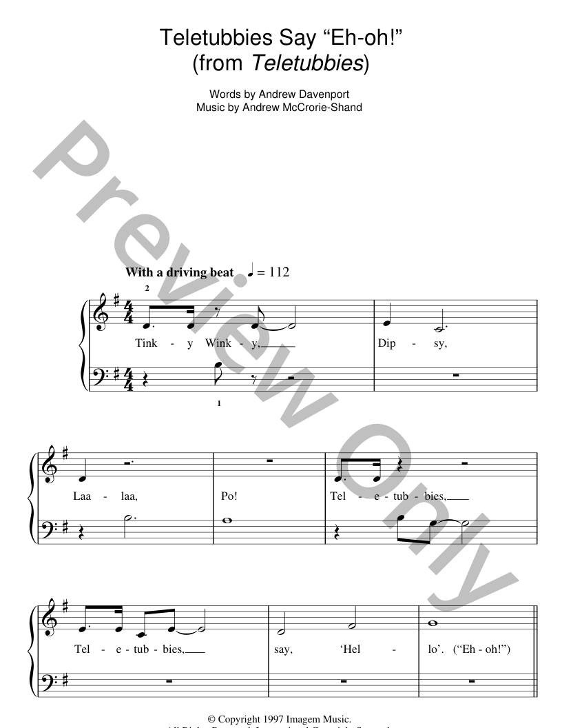 Teletubbies Say eh Oh! Easy Piano Sheet Music | J.W. Pepper