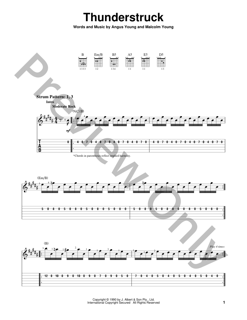 Thunderstruck Guitar/Fretted Sheet Music | J.W. Pepper