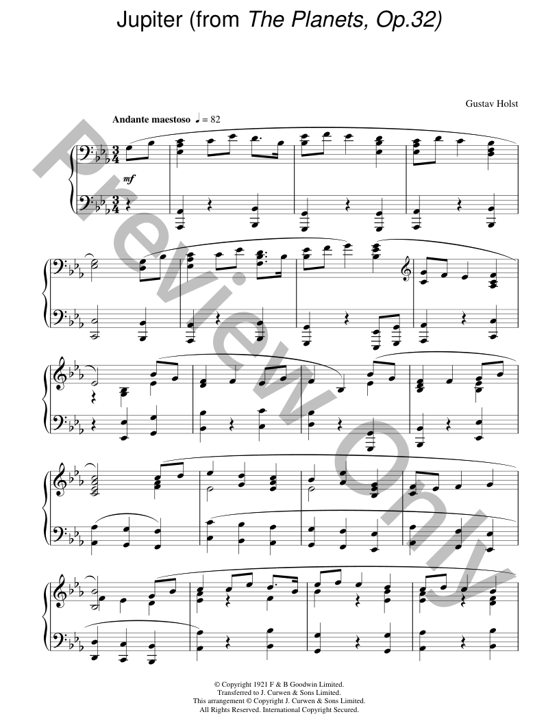 Jupiter (from the Planets Op. 32) Piano Sheet Music | J.W. Pepper