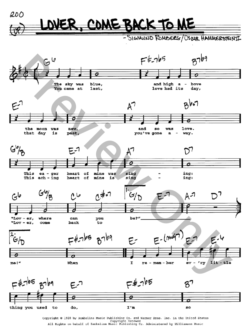 Lover, Come Back to Me P/V/G Sheet Music | J.W. Pepper