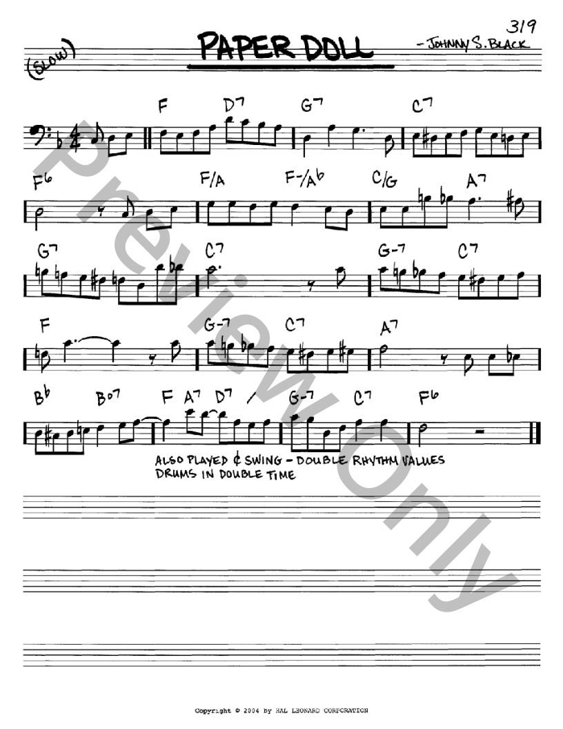 Paper Doll P/V/G Sheet Music | J.W. Pepper