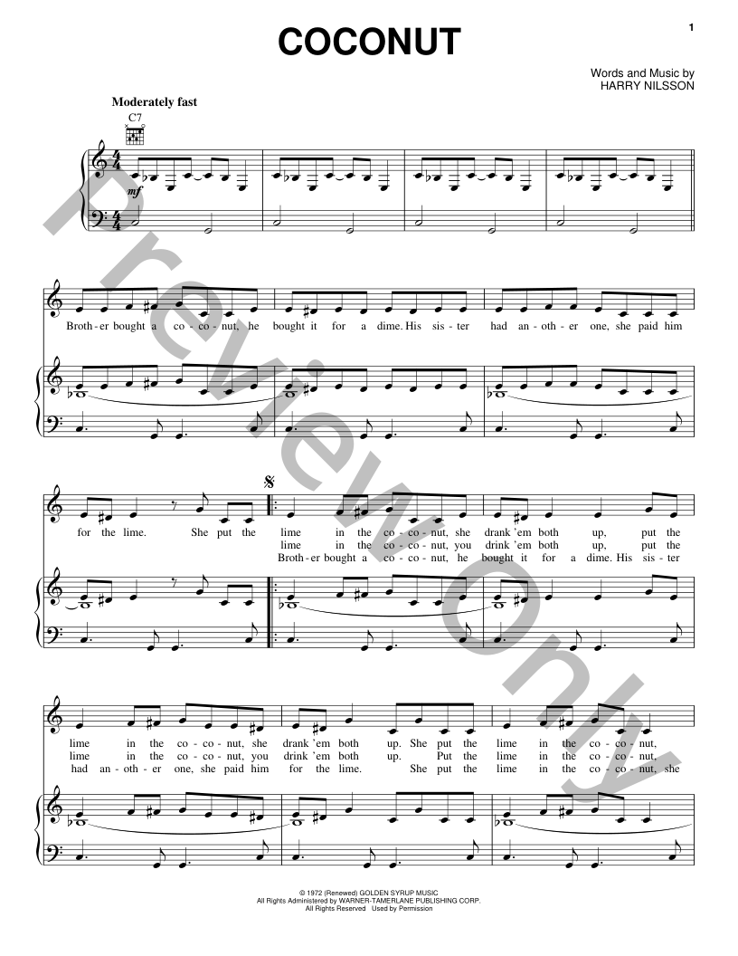 Coconut P/V/G Sheet Music | J.W. Pepper