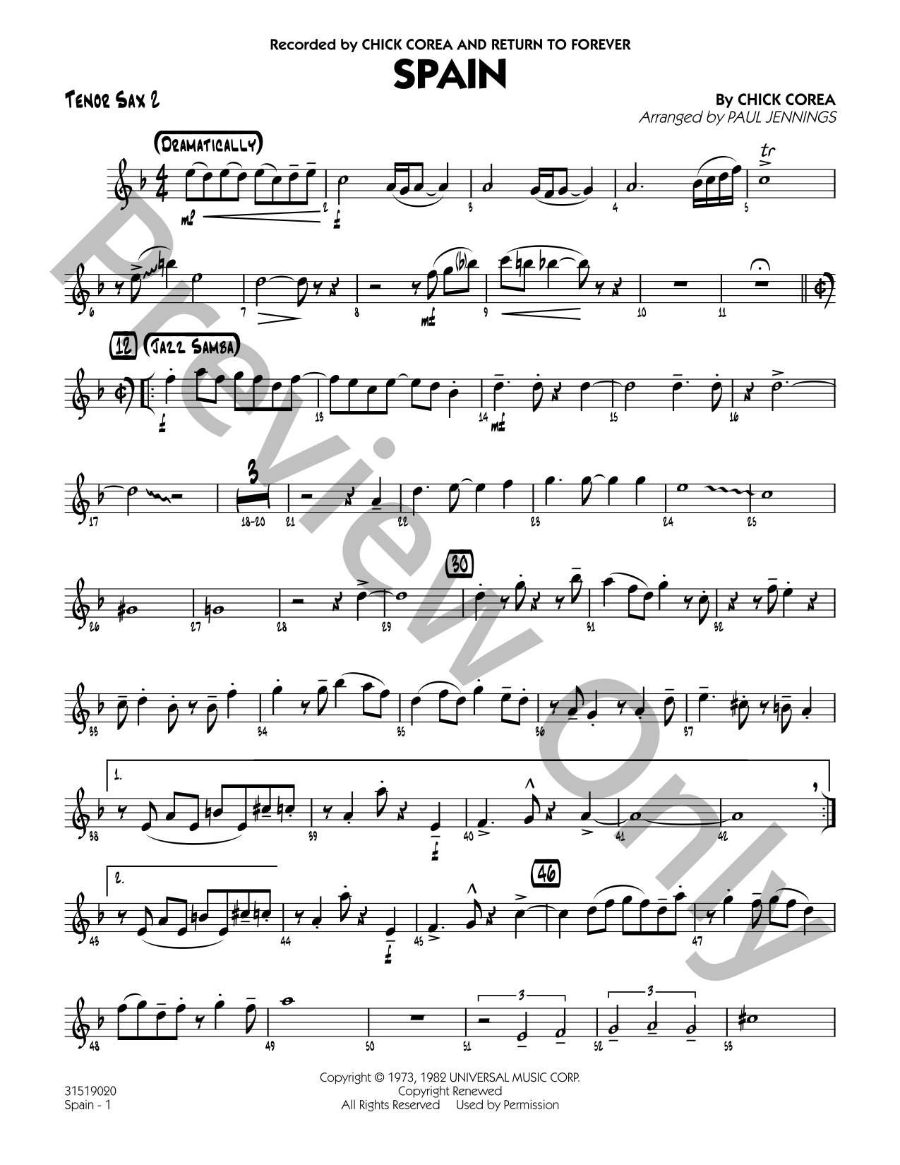 Spain Jazz Sheet Music | J.W. Pepper