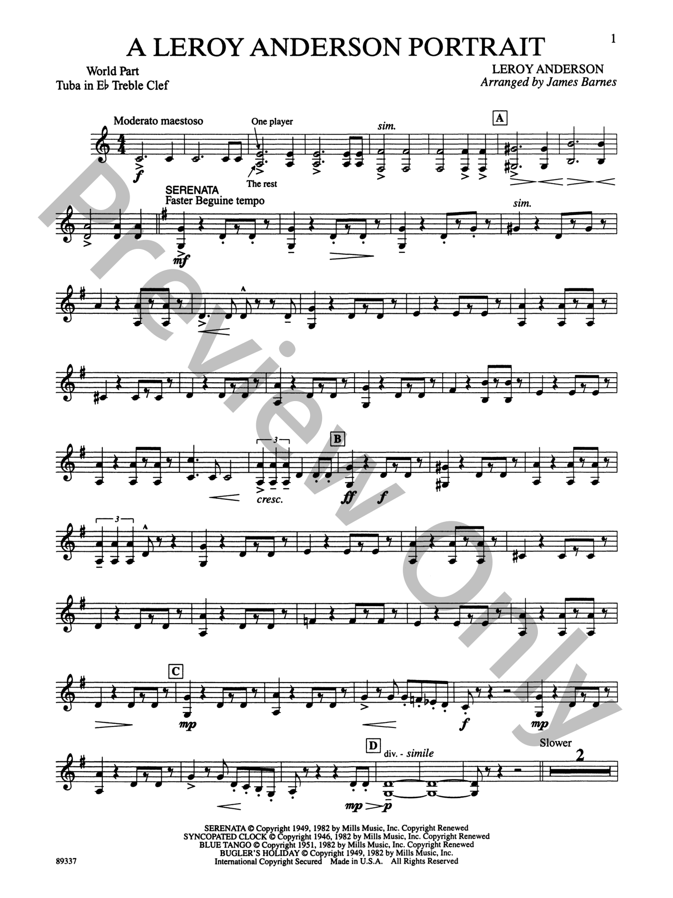 【金管バンド スコア】　ウォルトン（ワトソン編）：リチャード三世 Leroy Anderson Portrait, A Concert Band Sheet Music | J.W. Pepper