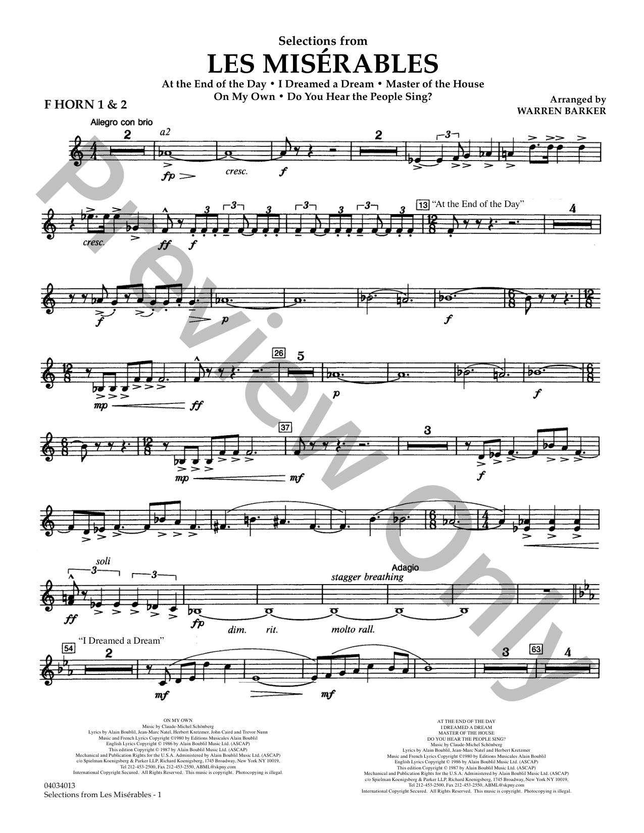 Les Miserables Concert Band Sheet Music | J.W. Pepper
