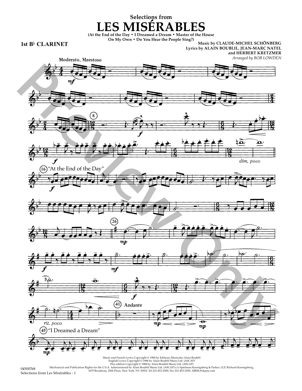 Selections from Les Miserables Orchestra Sheet Music | J.W. Pepper