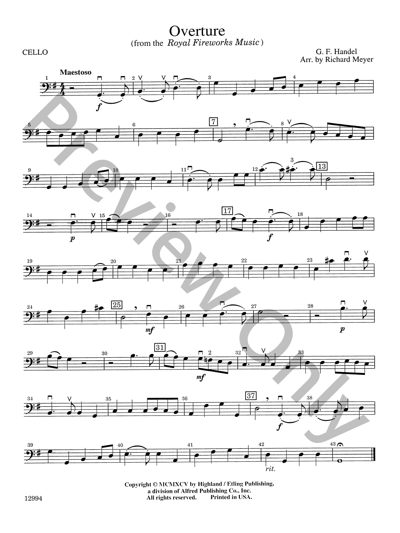 Overture from the Royal Fireworks Music Orchestra Sheet Music