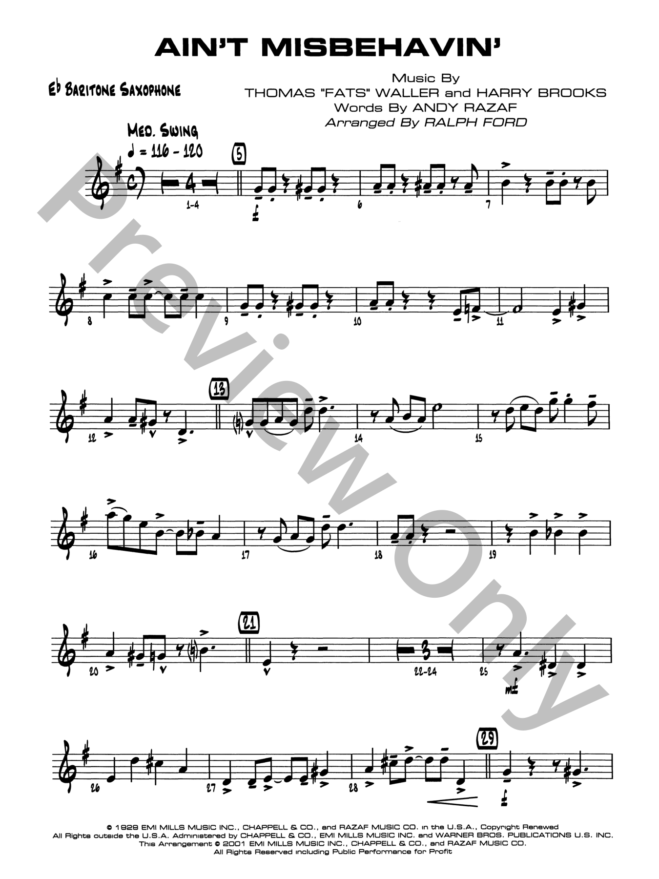 ボーカル　ビッグバンド譜面：Ain't Misbehavin' Ain't Misbehavin' Jazz Sheet Music | J.W. Pepper