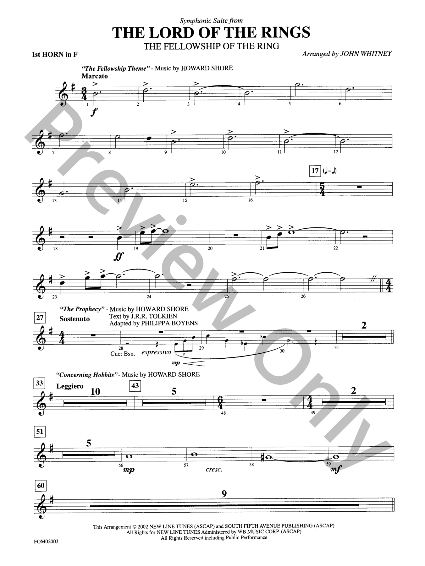 The Lord of the Rings: The Fellowship of the Ring Orchestra Sheet