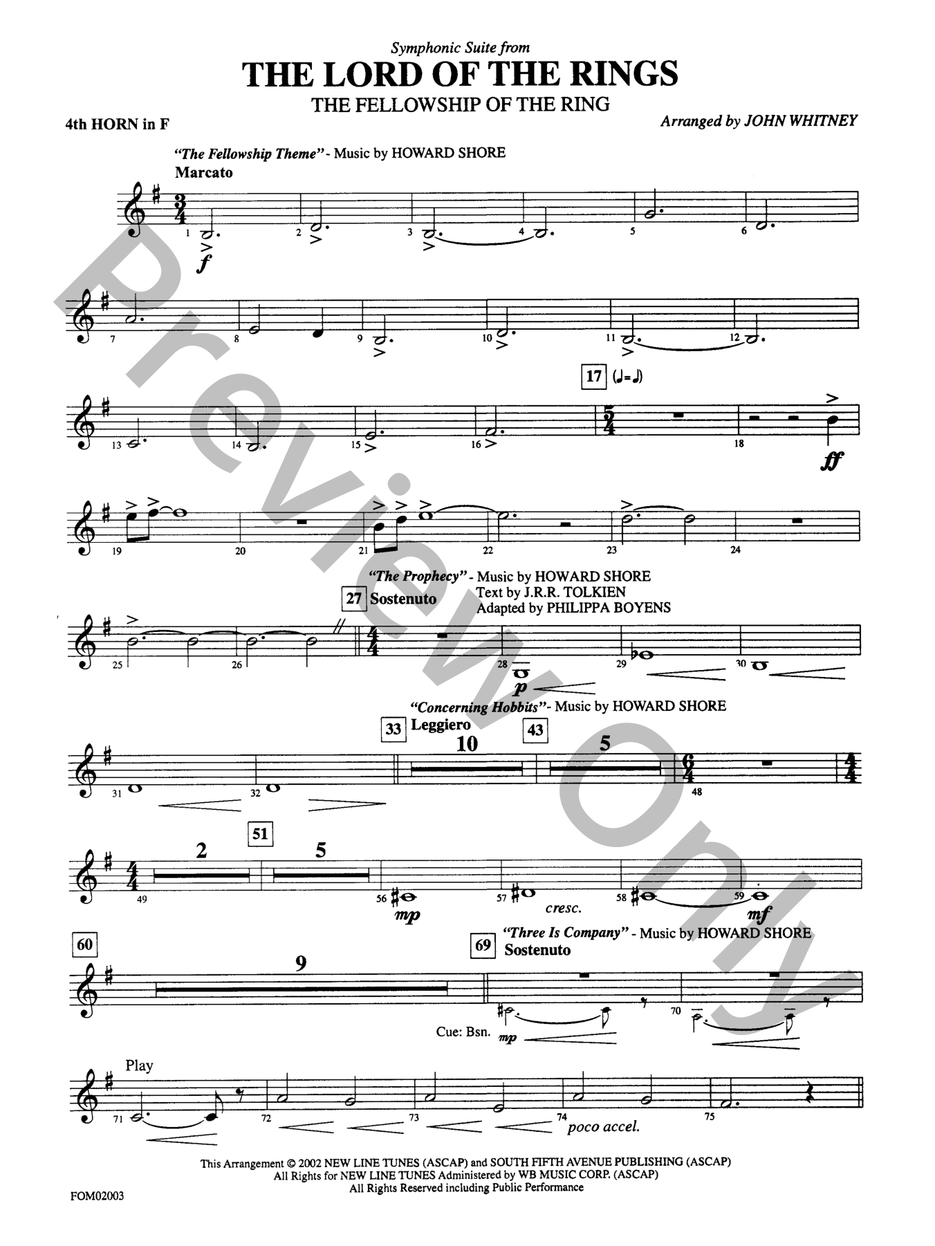 The Lord of the Rings: The Fellowship of the Ring Orchestra Sheet