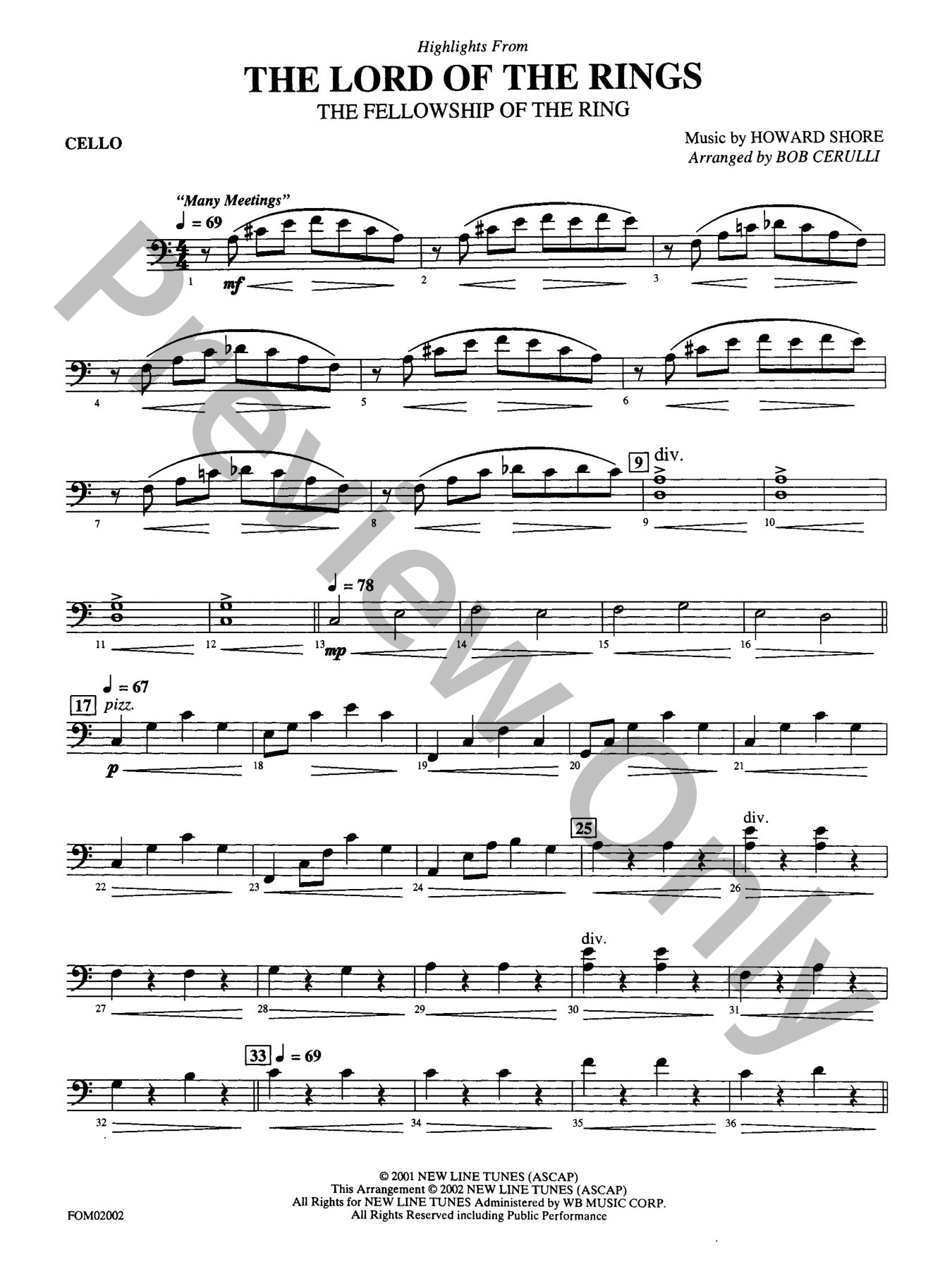 The Lord of the Rings: The Fellowship of the Ring Orchestra Sheet