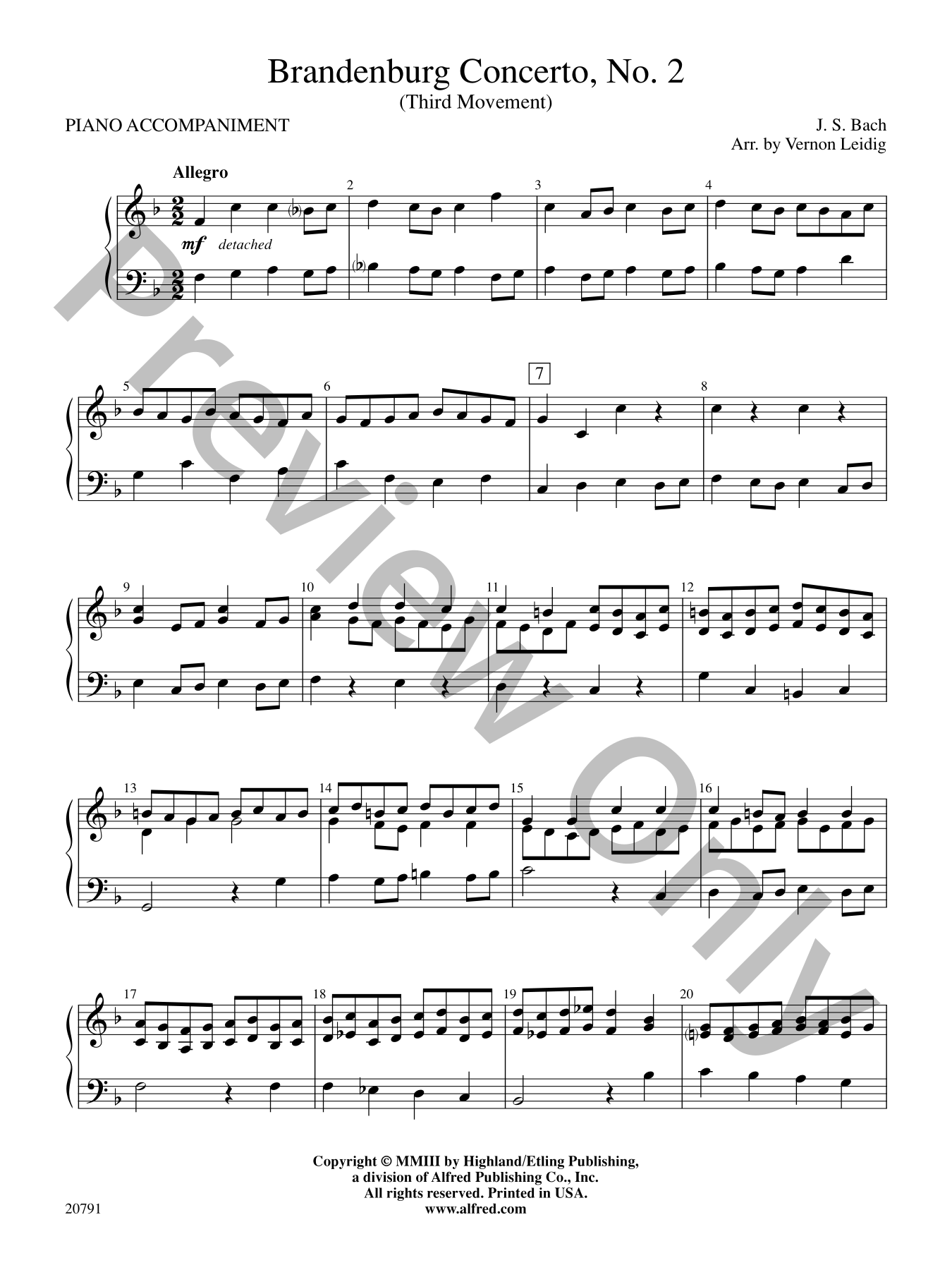 Brandenburg Concerto No. 2 Orchestra Sheet Music | J.W. Pepper