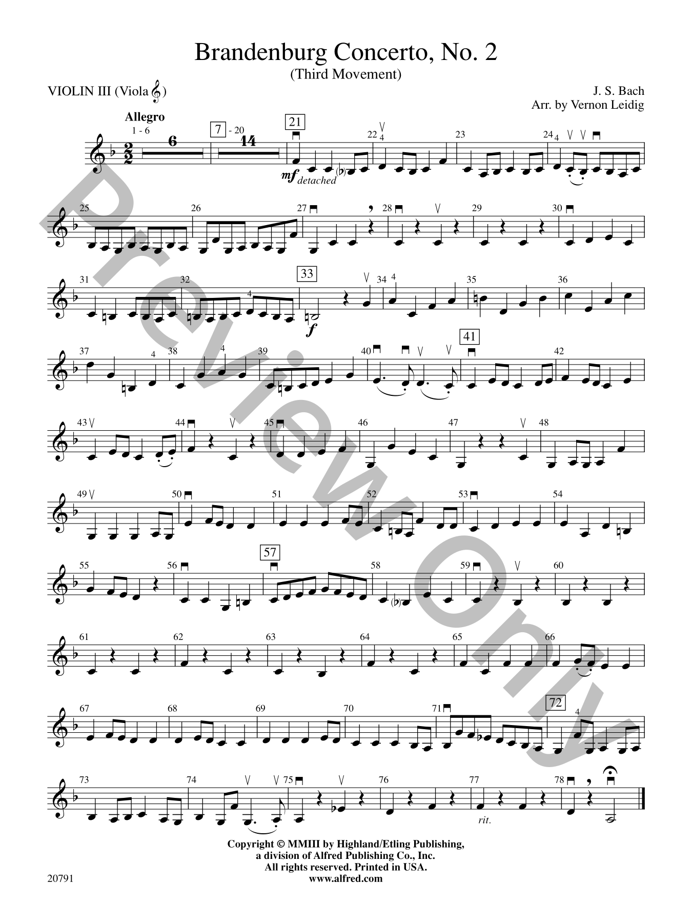 Brandenburg Concerto No. 2 Orchestra Sheet Music | J.W. Pepper