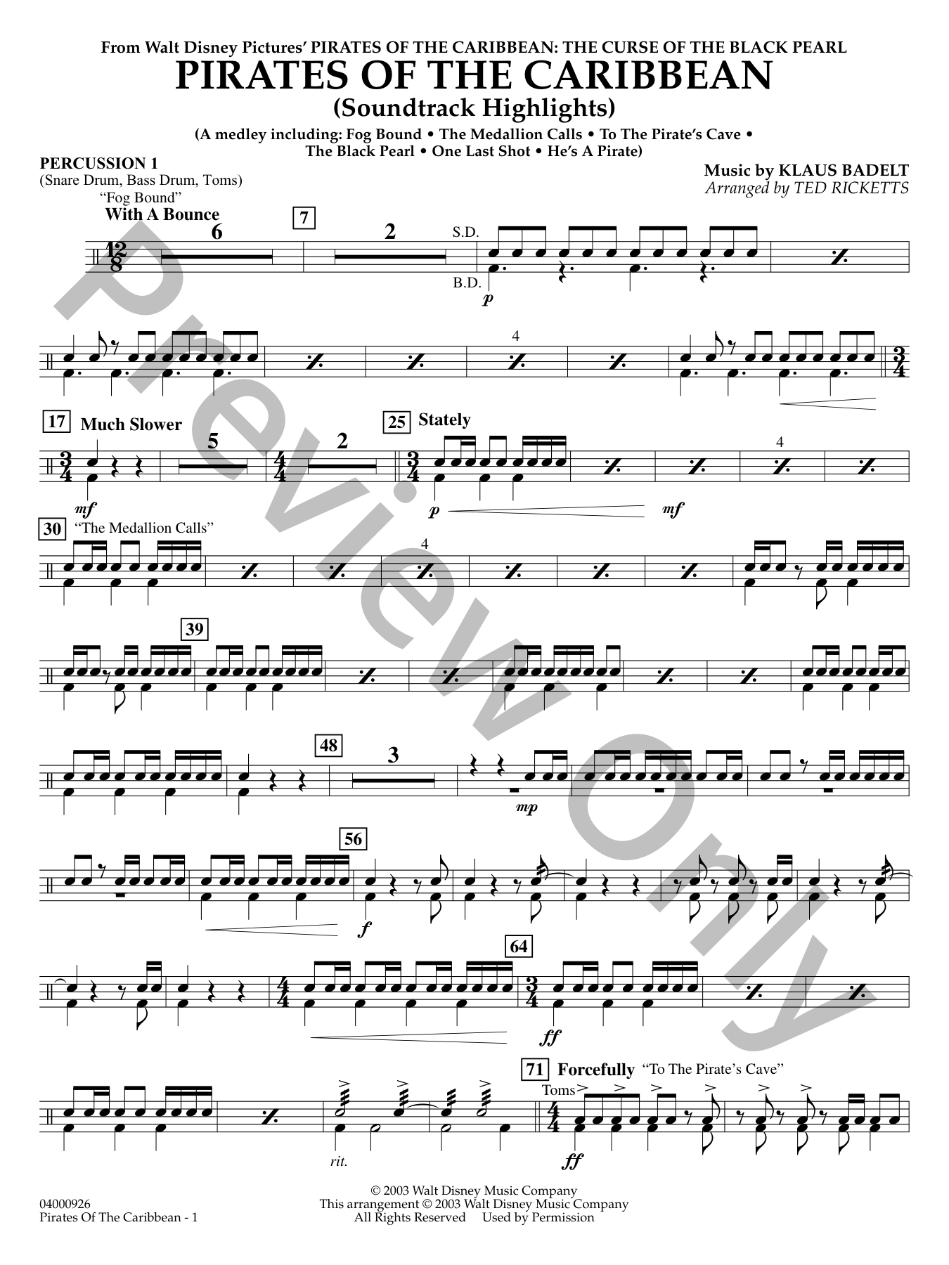 Pirates of the Caribbean Concert Band Sheet Music | J.W. Pepper