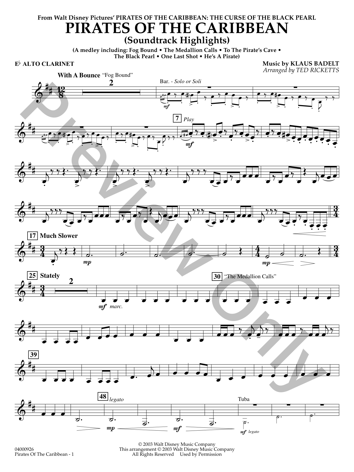 Pirates of the Caribbean Concert Band Sheet Music | J.W. Pepper
