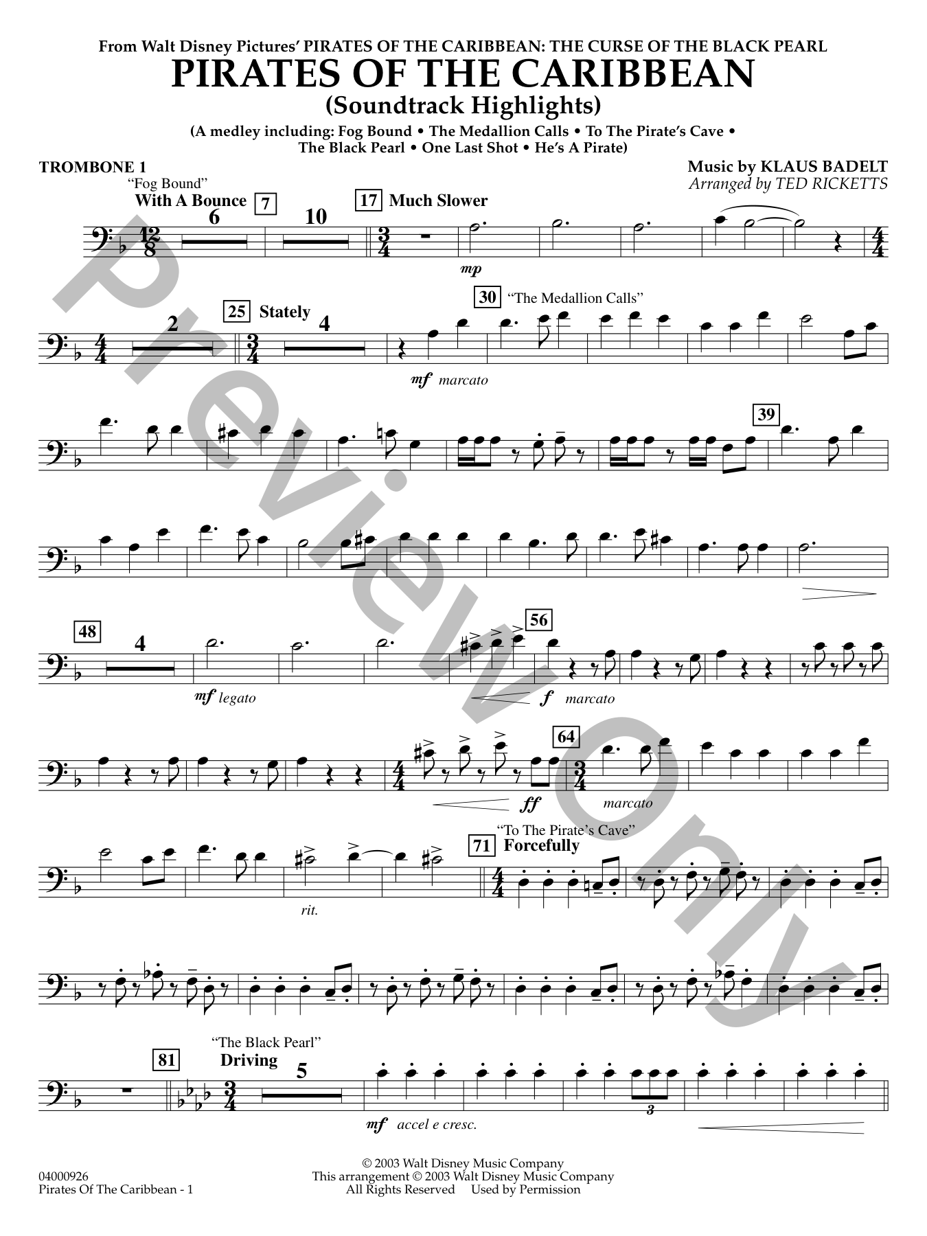 Pirates of the Caribbean Concert Band Sheet Music | J.W. Pepper
