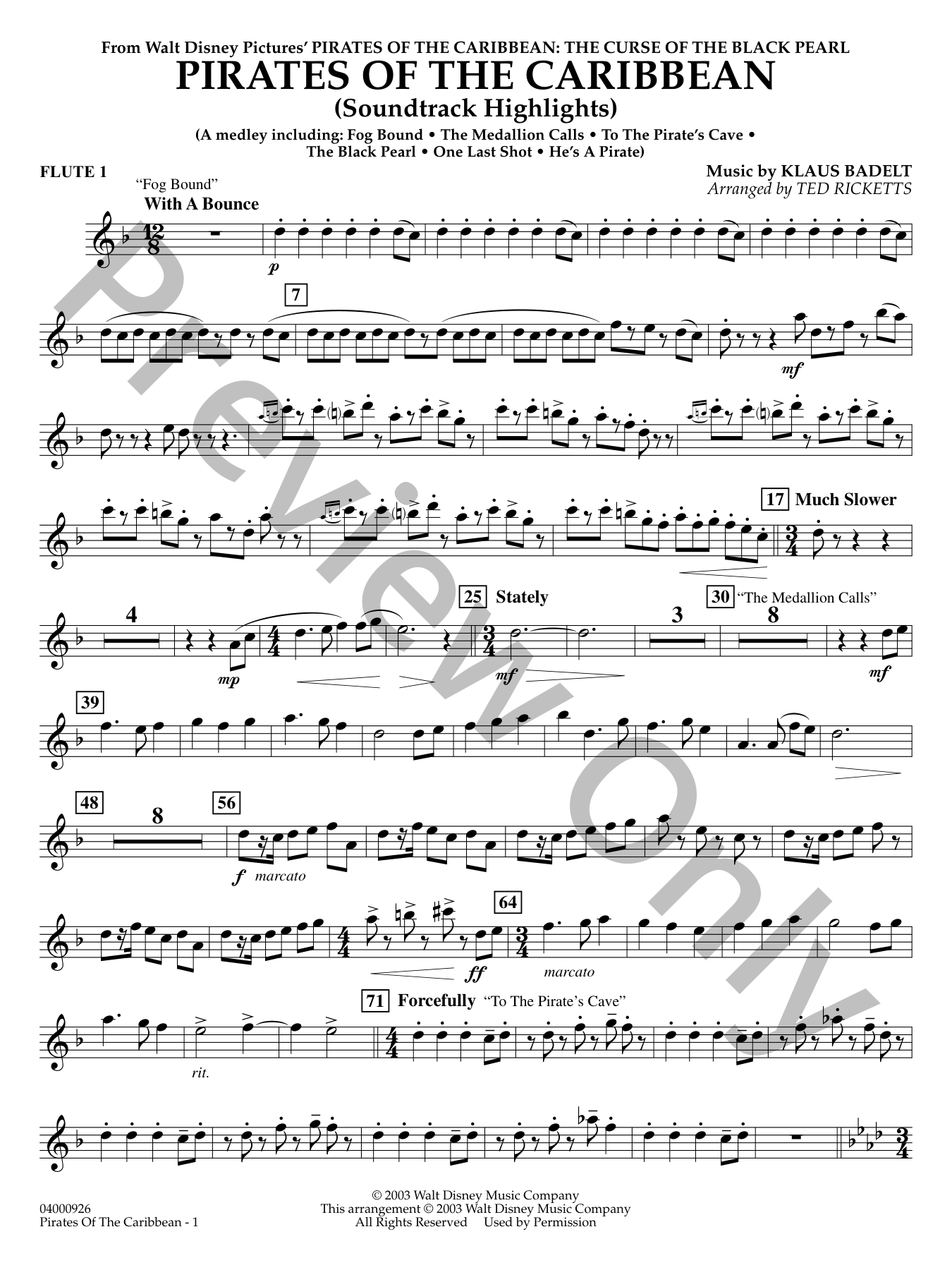 Pirates of the Caribbean Concert Band Sheet Music | J.W. Pepper