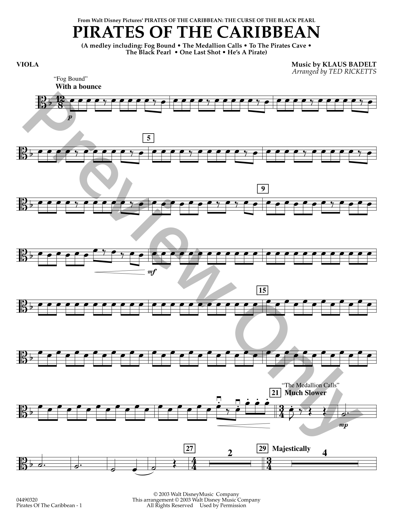 Pirates of the Caribbean Orchestra Sheet Music | J.W. Pepper