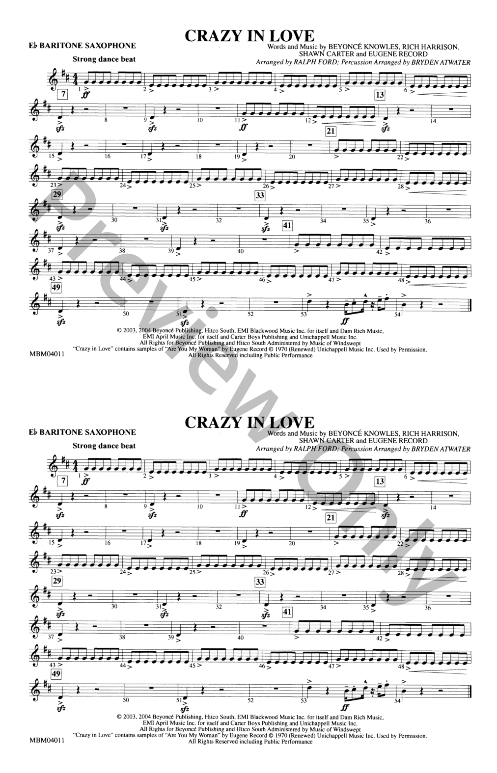 Crazy in Love Marching Band Sheet Music | J.W. Pepper