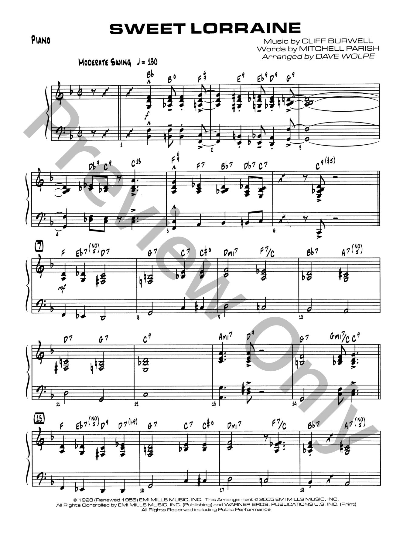Sweet Lorraine Jazz Sheet Music | J.W. Pepper