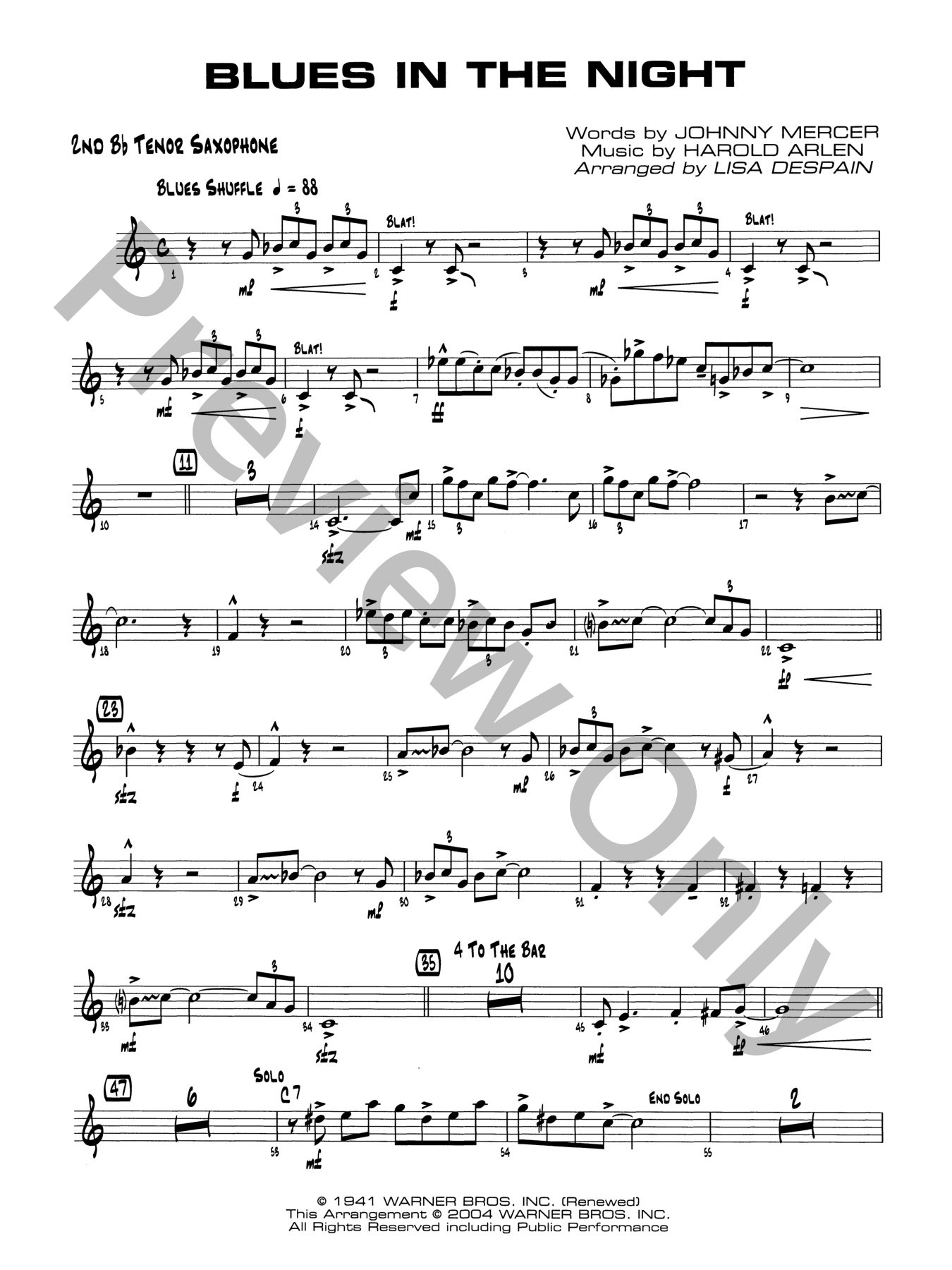 Blues in the Night Jazz Sheet Music | J.W. Pepper