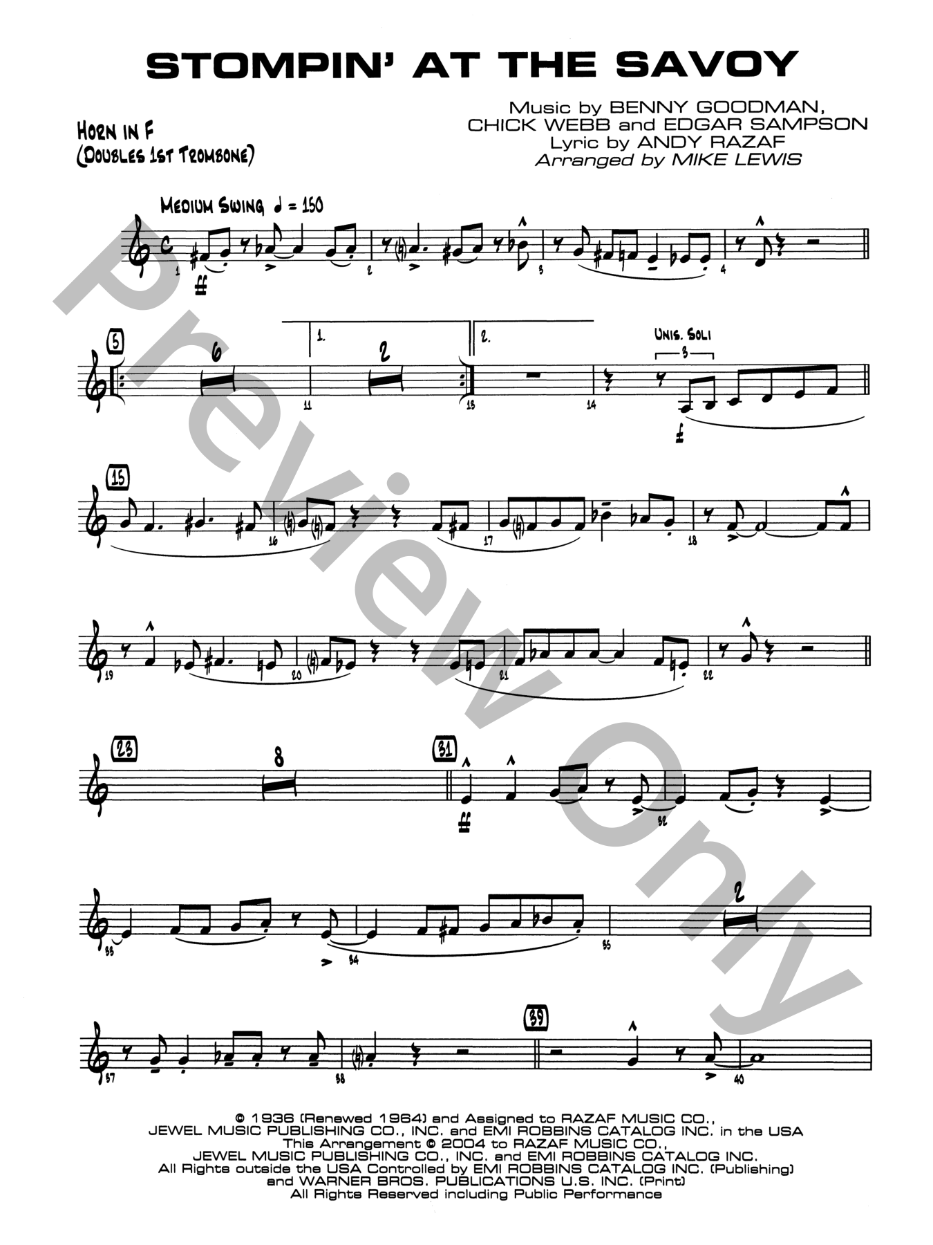 Stompin' at the Savoy Jazz Sheet Music | J.W. Pepper