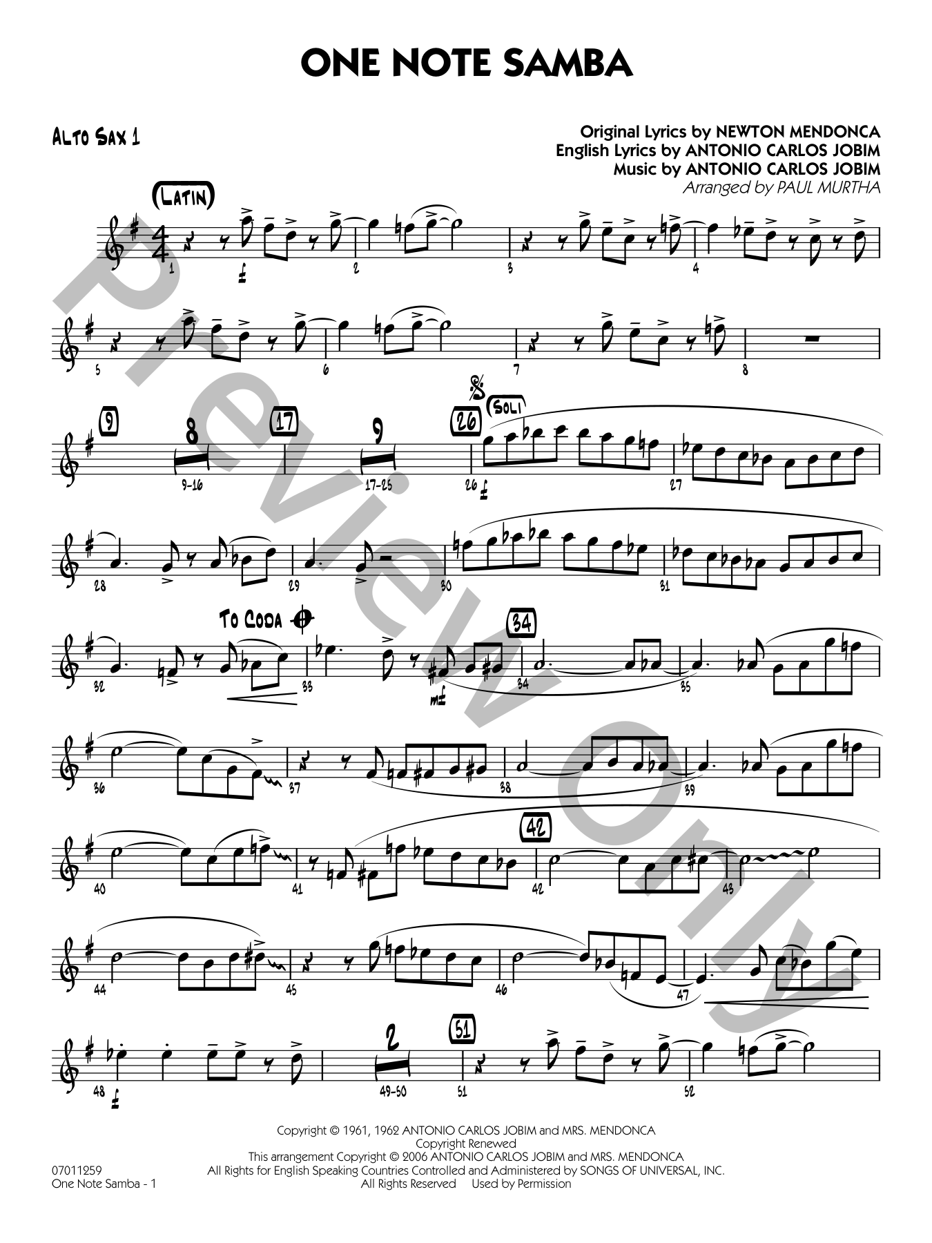 One Note Samba Jazz Sheet Music | J.W. Pepper