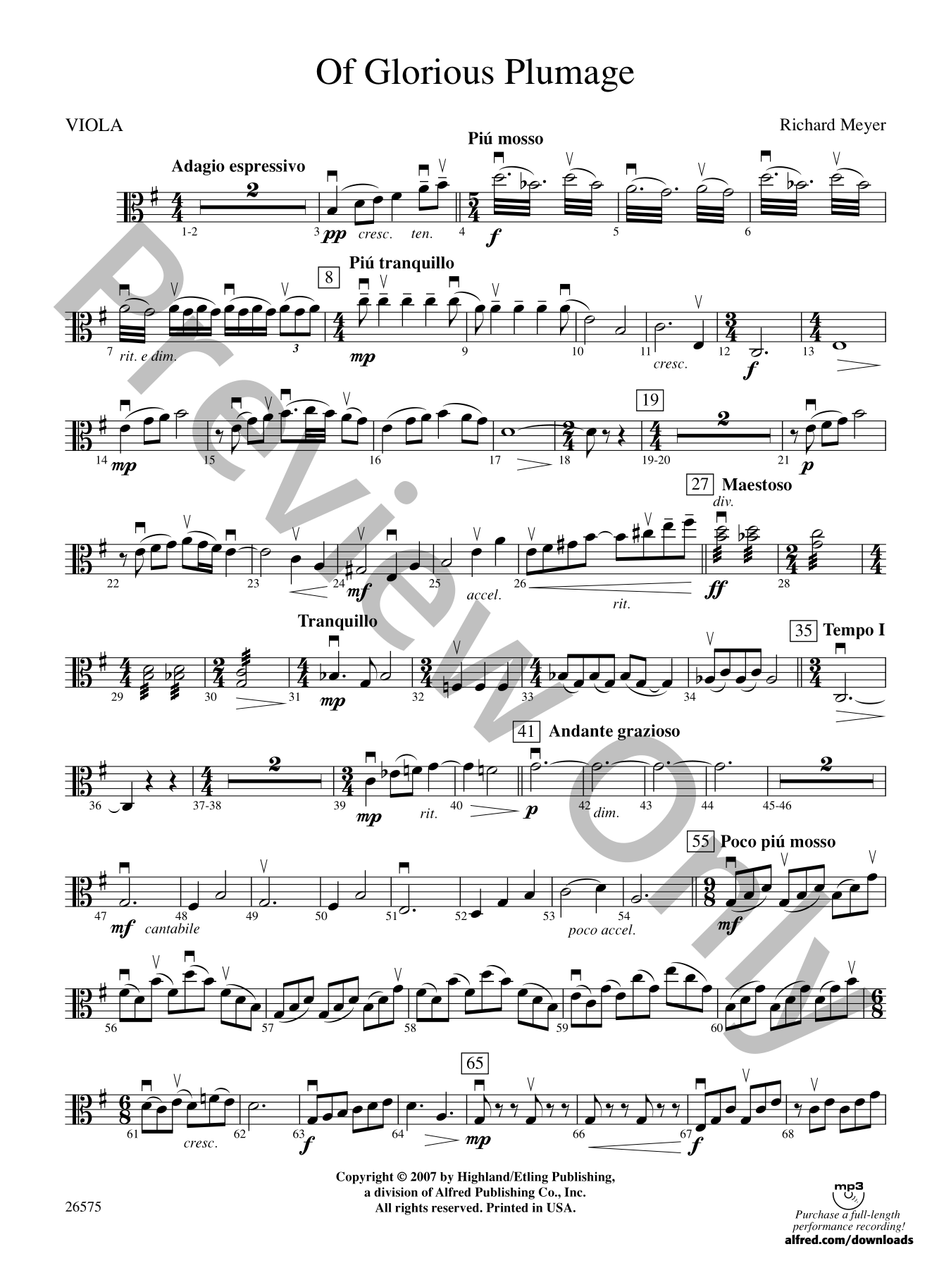 Of Glorious Plumage Orchestra Sheet Music | J.W. Pepper