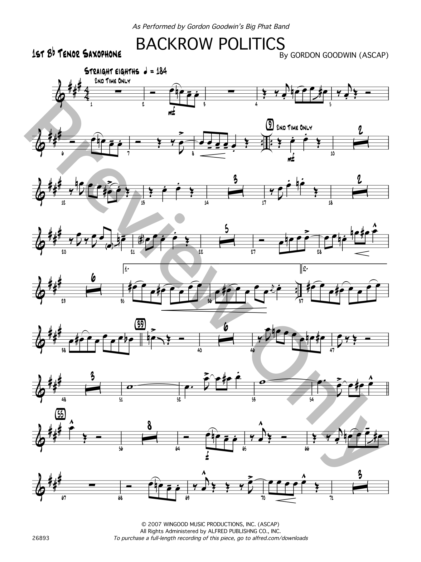 バンドスコア GORDON GOODWIN Backrow Politics Backrow Politics: Jazz Ensemble Conductor Score & Parts | Gordon