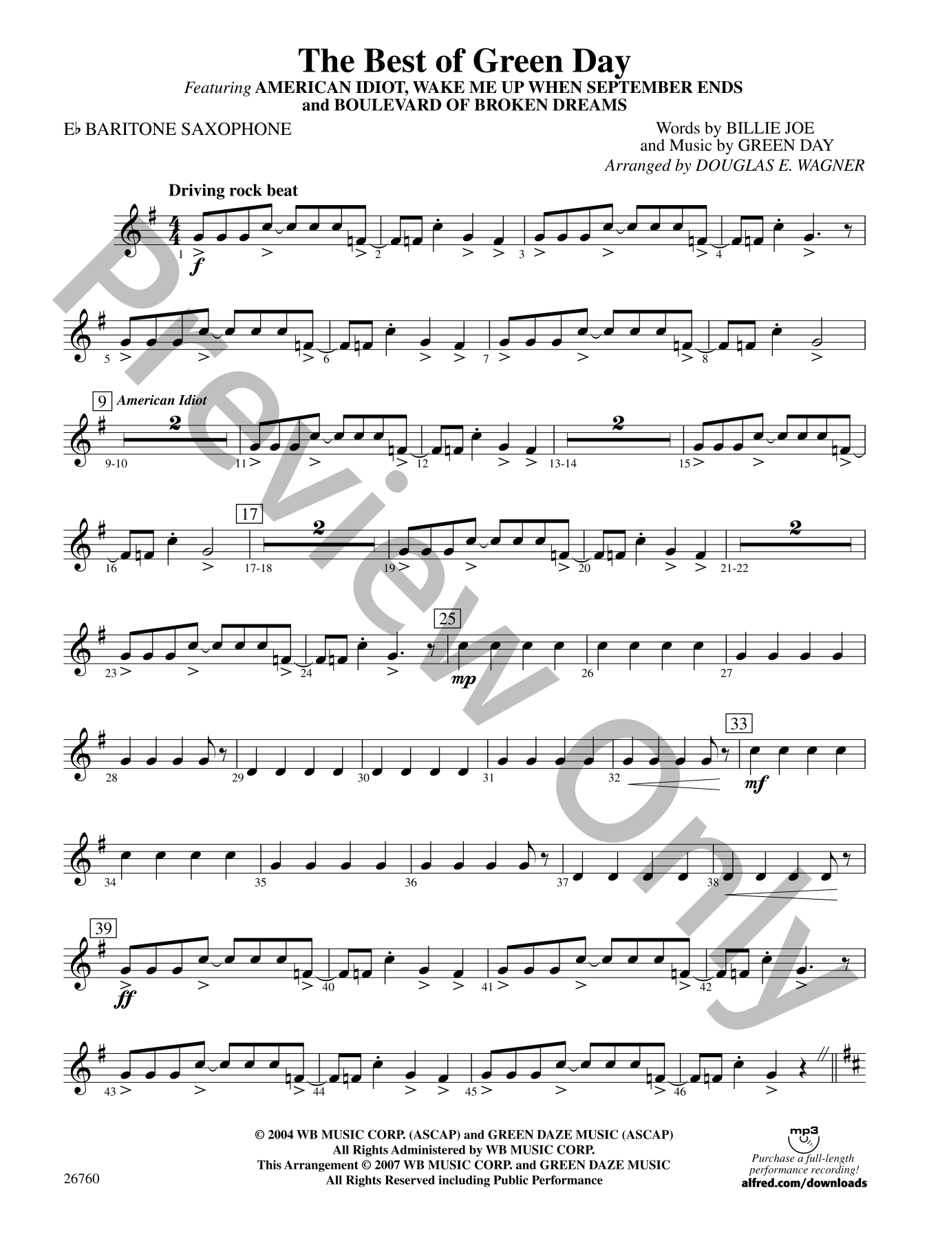 The Best of Green Day Concert Band Sheet Music | J.W. Pepper